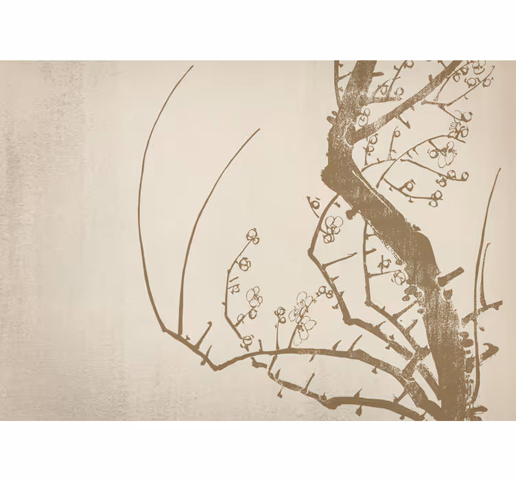 Toile fenêtre beige arbre style japandi - TenStickers