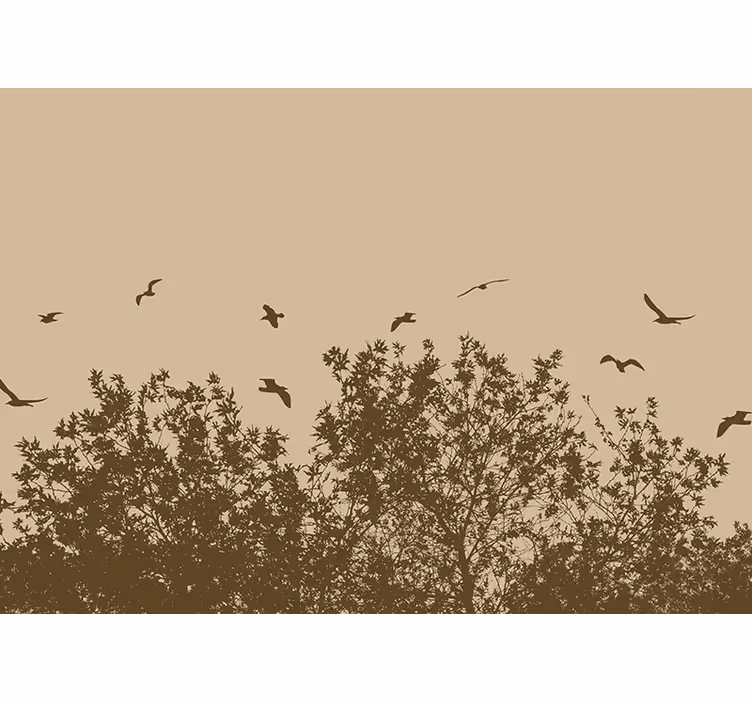 Toile fenêtre beige fleurs de printemps avec oiseaux - TenStickers