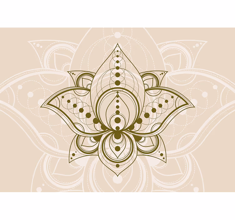 Toile fenêtre beige motif de fleurs de lotus dorées - TenStickers