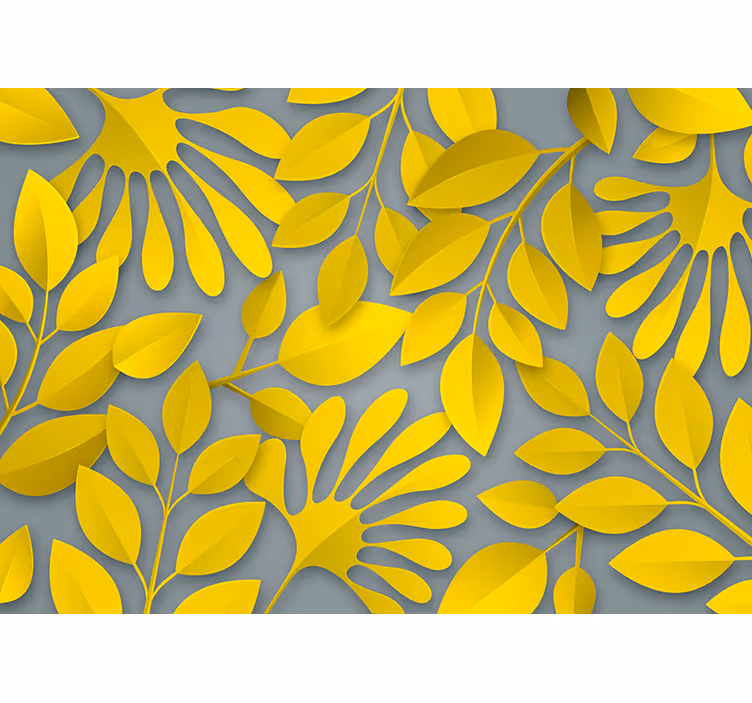 Toile fenêtre chambre feuilles grises et jaunes - TenStickers