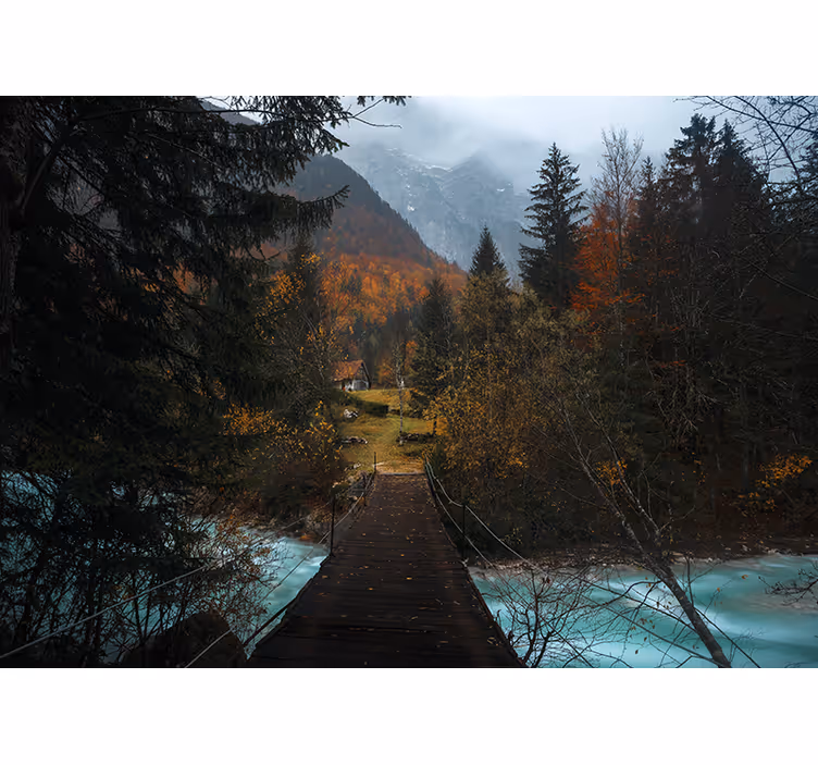 Toile fenêtre chambre pont dans la forêt - TenStickers