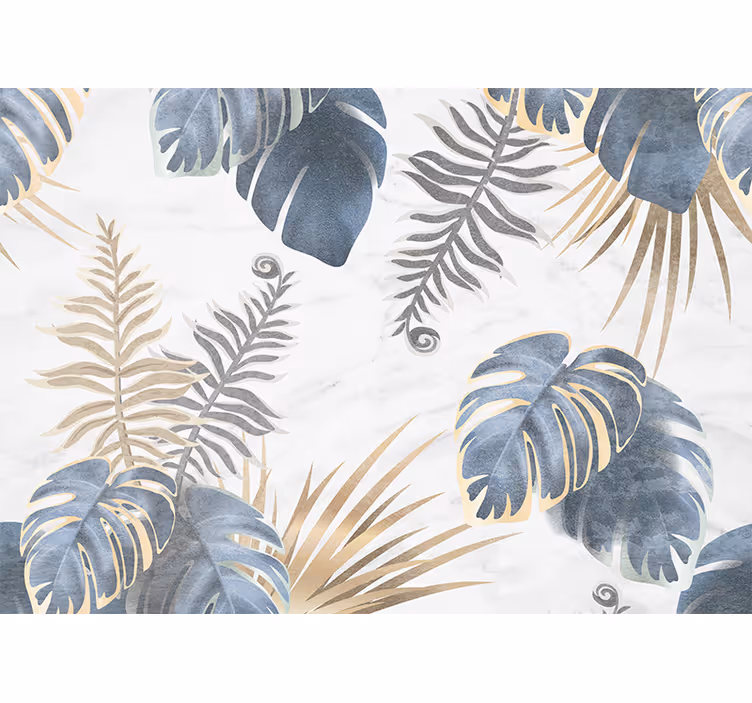 Toile fenêtre chambre plantes tropicales bleues fond blanc - TenStickers