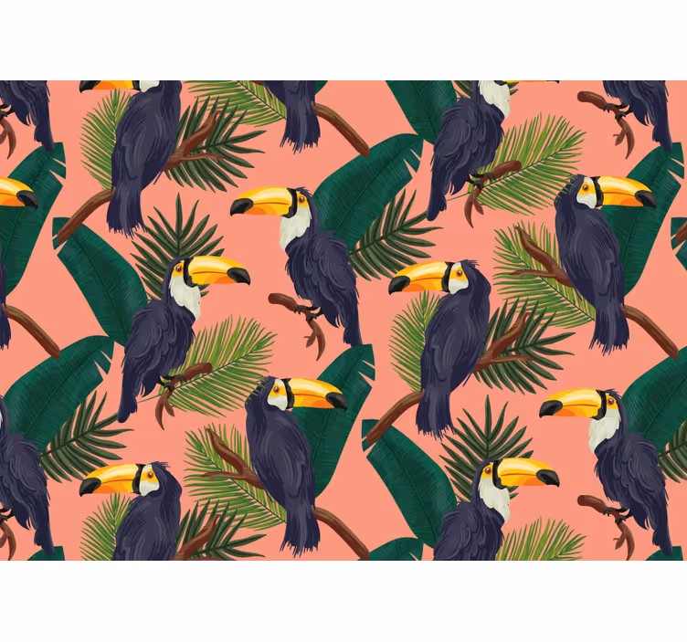 Toile fenêtre chambre paysage rose exotique avec toucans - TenStickers