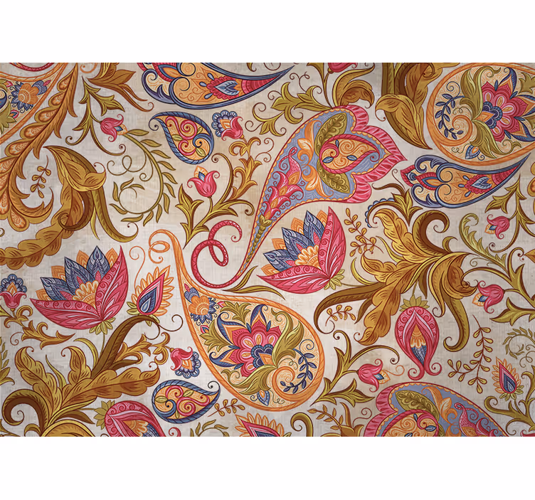 Toile fenêtre chambre fleurs ethniques sur fond beige - TenStickers