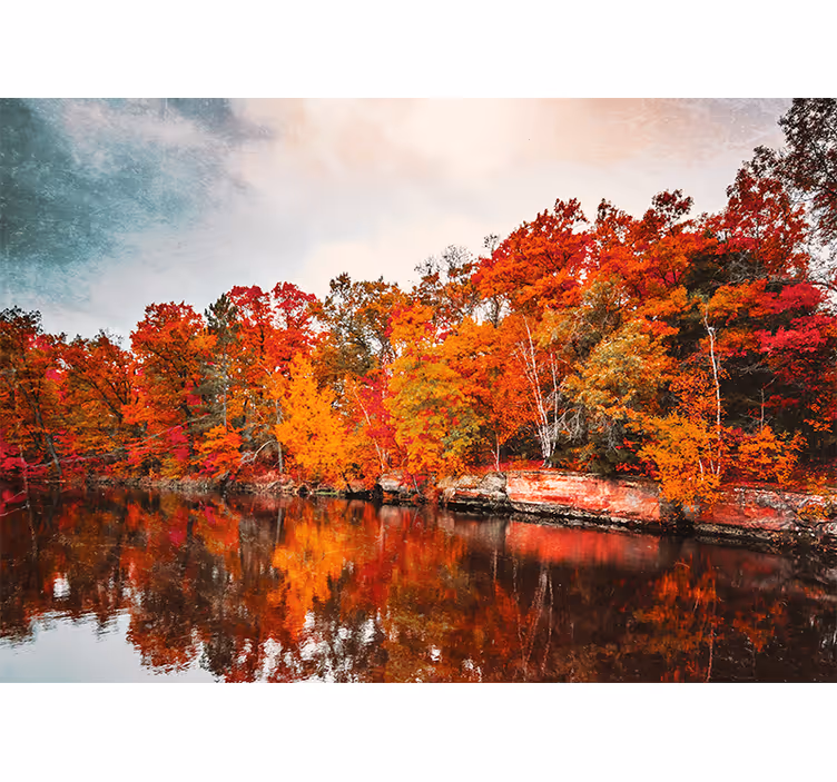 Toile fenêtre chambre reflet de forêt d'automne - TenStickers