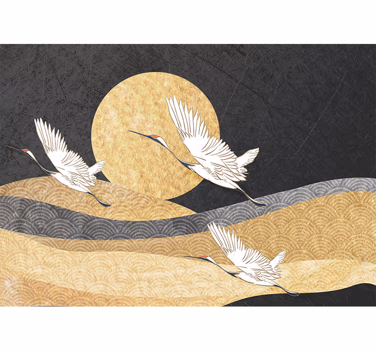 Toile fenêtre chambre oiseaux orientaux en vol - TenStickers