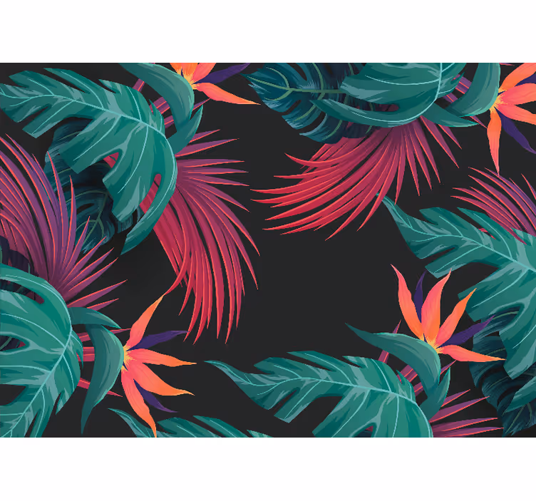 Toile fenêtre chambre feuilles tropicales turquoise - TenStickers