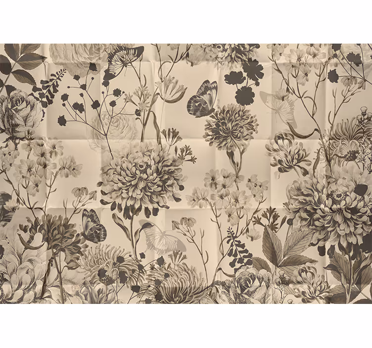 Toile fenêtre chambre design floral beige - TenStickers