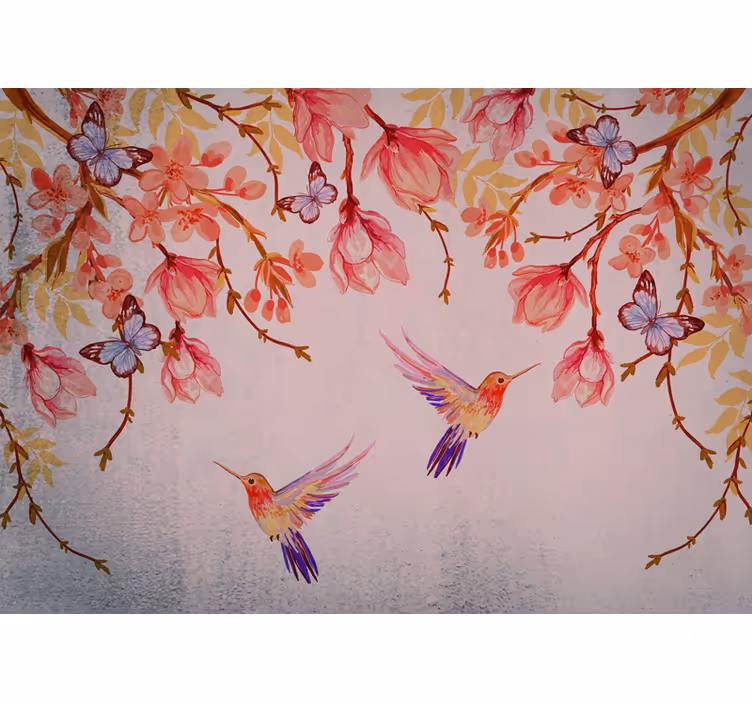 Toile fenêtre chambre style chinois magnolia et oiseaux - TenStickers