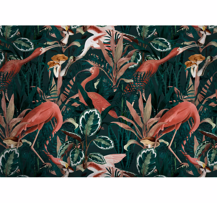 Toile fenêtre chambre jardin vintage oiseaux exotiques - TenStickers