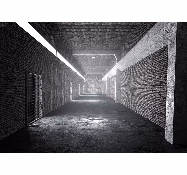 Toile fenêtre chambre tunnel en briques 3d - TenStickers