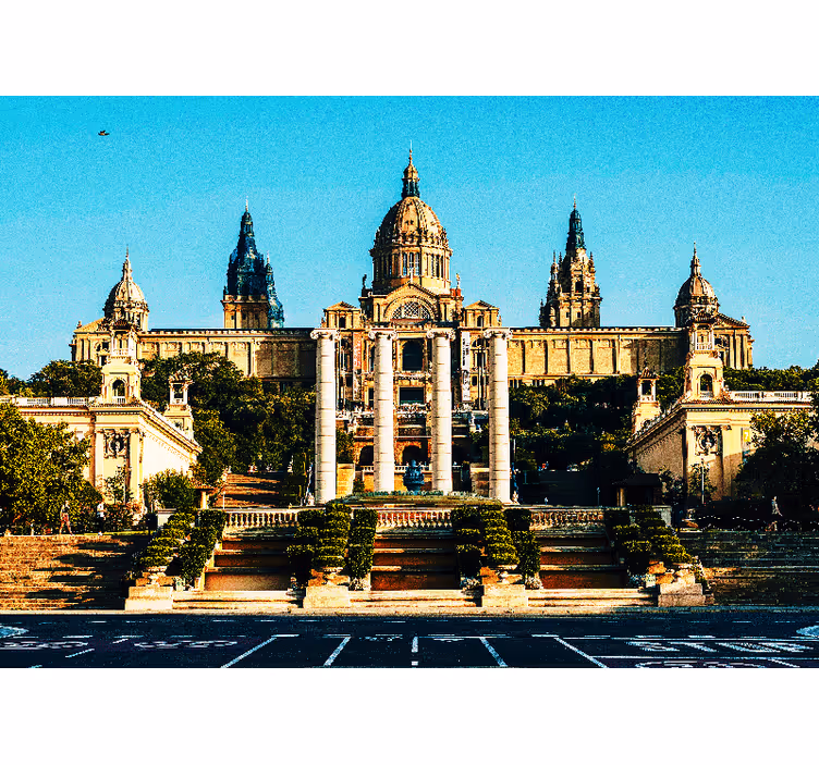 Toile fenêtre chambre vues illuminées sur montjuic - TenStickers