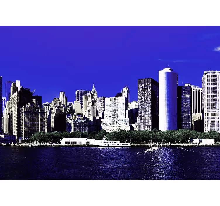 Toile fenêtre chambre gratte-ciels de manhattan soir - TenStickers