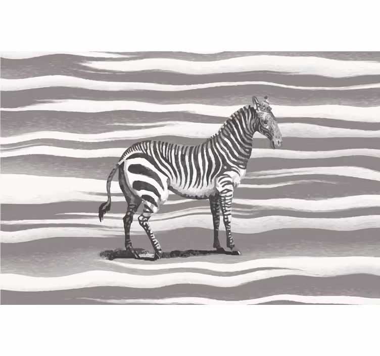 Toile fenêtre gris illustration zèbre vintage - TenStickers