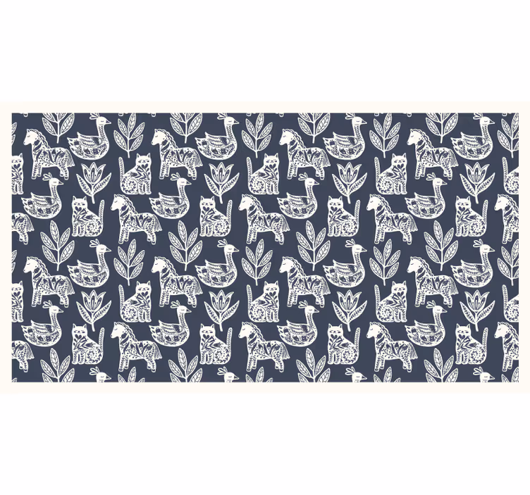 Toile fenêtre gris motif chevaux folkloriques - TenStickers