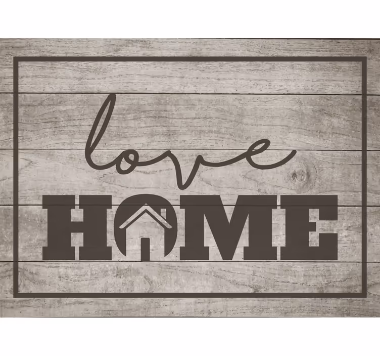 Toile fenêtre gris amour maison sur planche grise - TenStickers