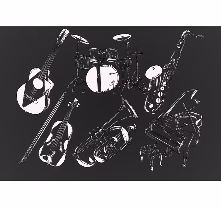 Toile fenêtre chambre instruments noirs et blancs - TenStickers
