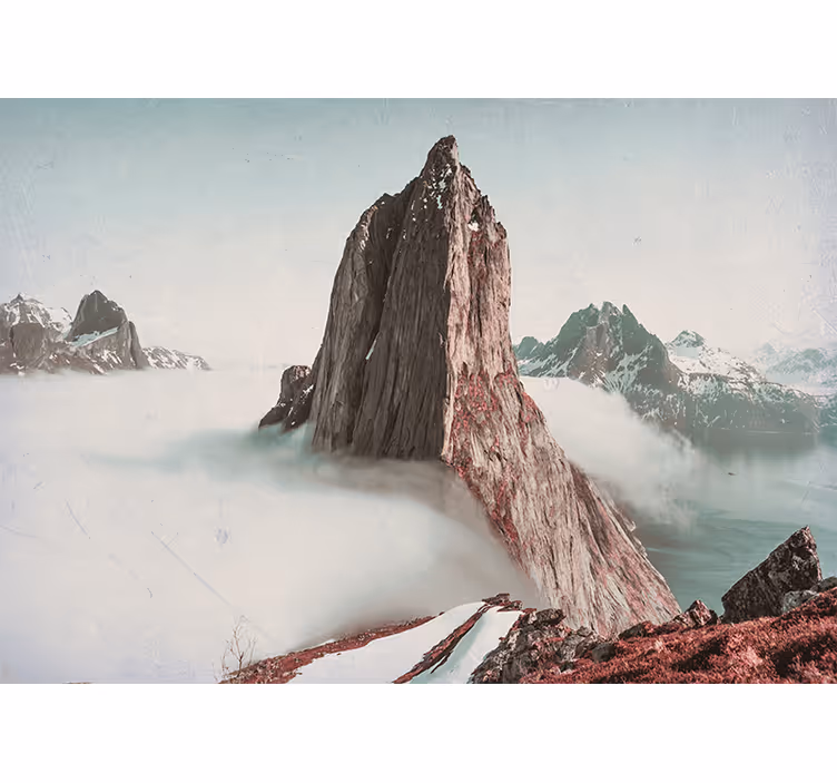 Toile fenêtre chambre montagnes avec brouillard norvège - TenStickers