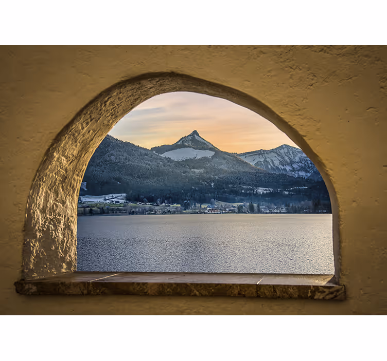 Toile fenêtre chambre vue sur le lac - TenStickers