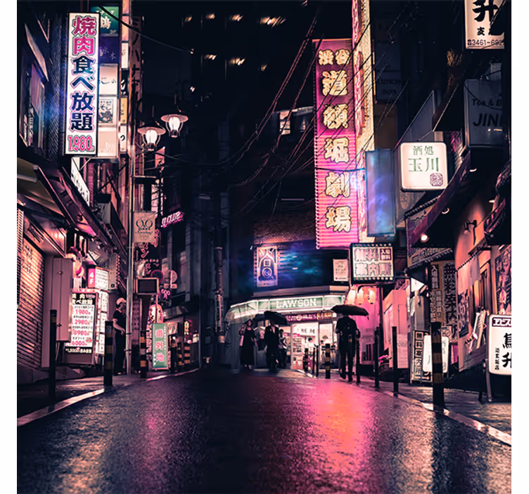 Toile fenêtre salon paysage urbain noir au coucher de soleil - TenStickers