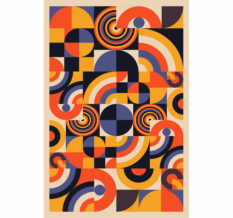 Toile fenêtre salon cercles bauhaus colorés - TenStickers