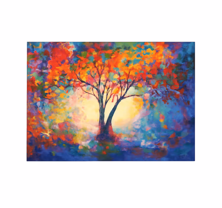 Toile fenêtre salon arbre de vie multicolore - TenStickers