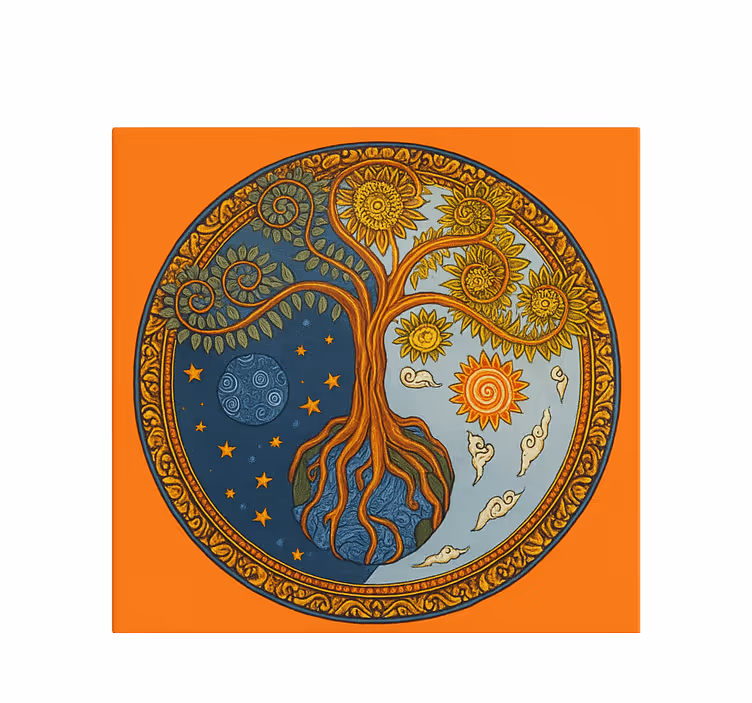 Toile fenêtre salon arbre de vie spirituel - TenStickers