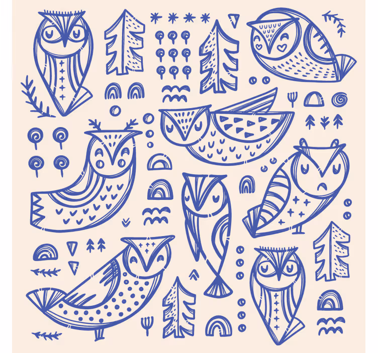 Toile fenêtre chambre illustration de visage de hibou bleu - TenStickers