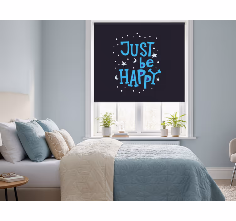 Toile fenêtre chambre soyez heureux en bleu - TenStickers