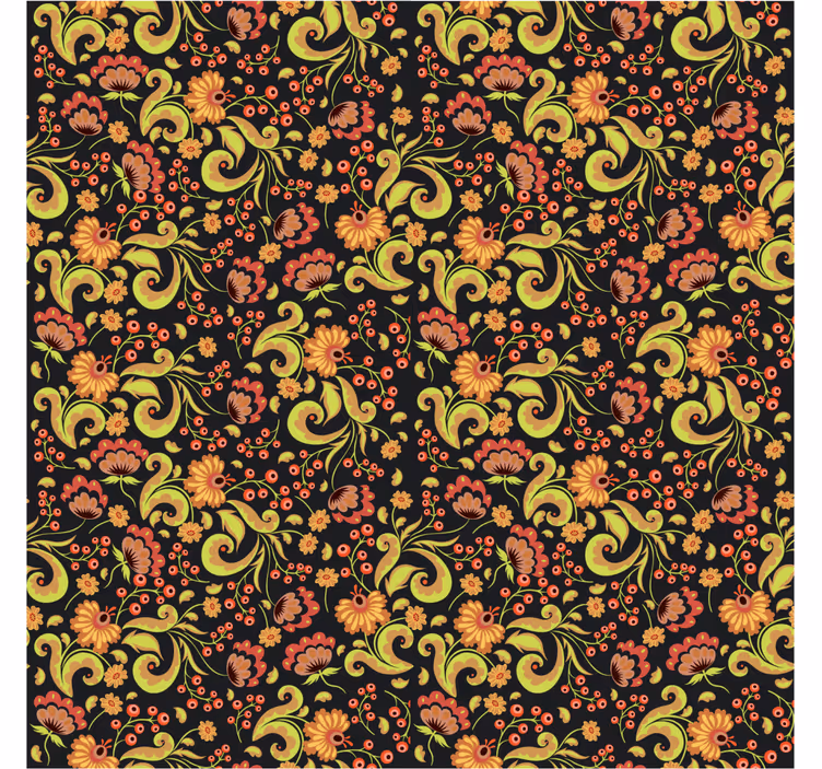 Toile fenêtre chambre style russe floral jaune et rouge - TenStickers