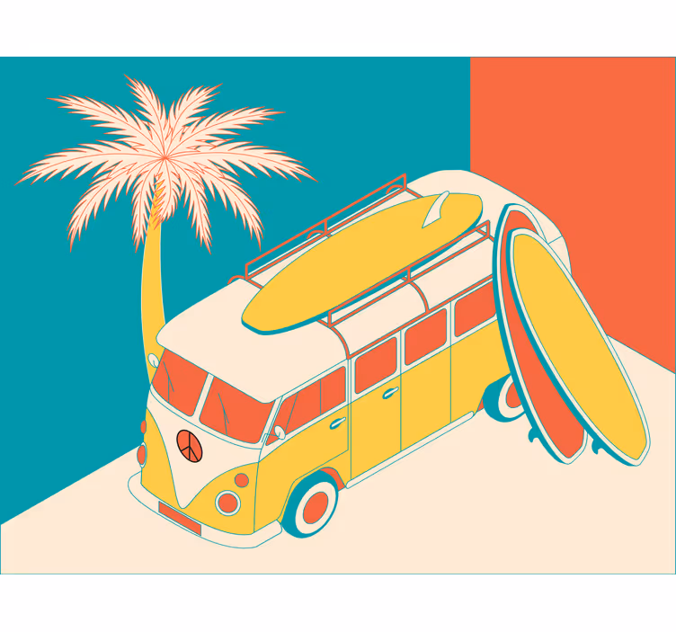 Toile fenêtre chambre hippy mini bus décoratif - TenStickers
