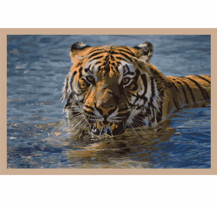Toile fenêtre chambre tigre nageant - TenStickers
