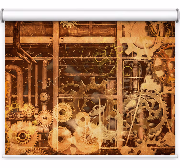 Toile fenêtre chambre tuyaux industriels 3d rétro dorés - TenStickers