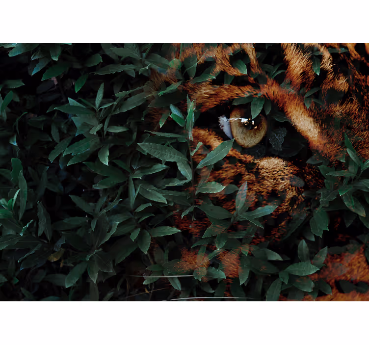 Toile fenêtre chambre tigre aux feuilles vertes - TenStickers
