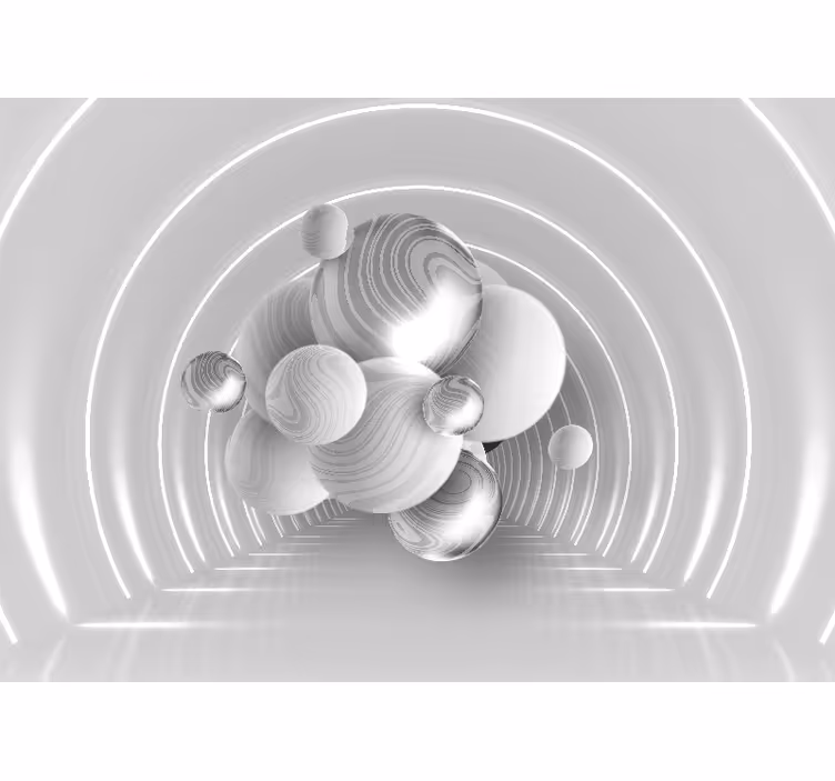 Toile blanche fenêtre boules blanches sur un tunnel - TenStickers