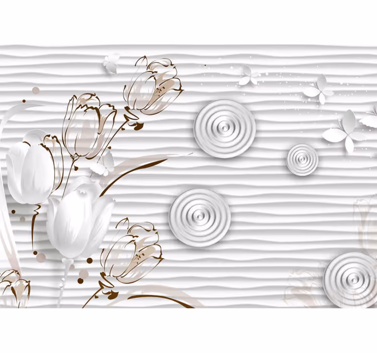 Toile blanche fenêtre tulipes illustrées cercles blancs - TenStickers