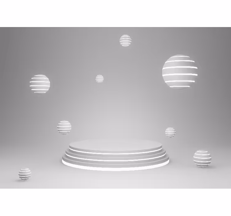 Toile blanche fenêtre sphères flottantes sur base circulaire - TenStickers