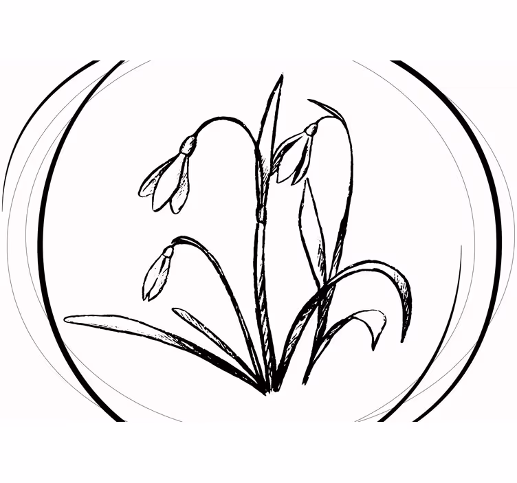 Toile blanche fenêtre dessin mignon de perce-neige cercle - TenStickers