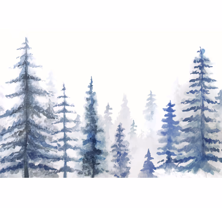 Toile blanche fenêtre papier peint forêt brumeuse - TenStickers