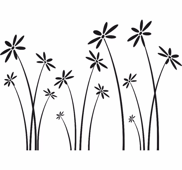Toile blanche fenêtre fleurs noires hautes - TenStickers