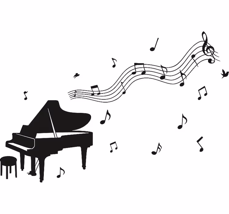 Toile blanche fenêtre piano avec notes de musique - TenStickers