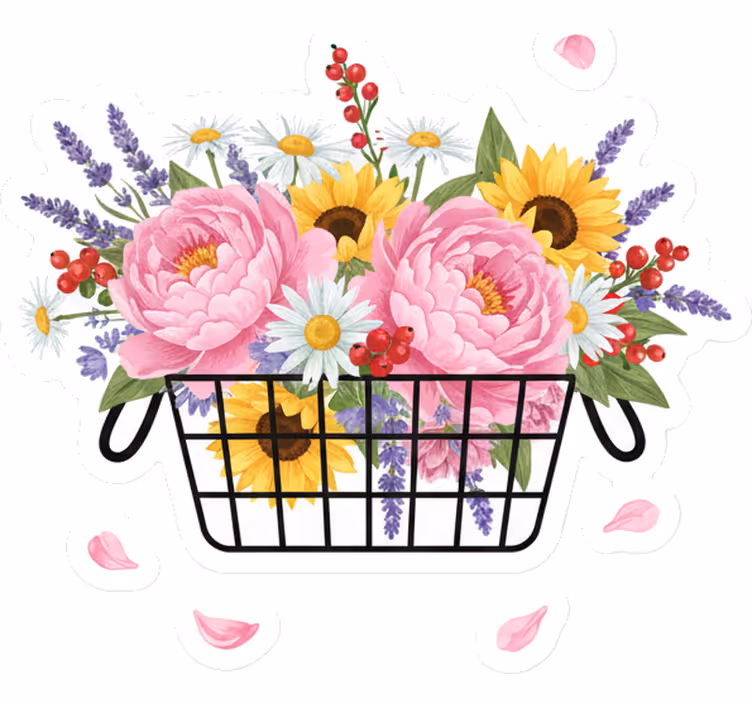 Toile fenêtre salon panier de fleurs élégant - TenStickers