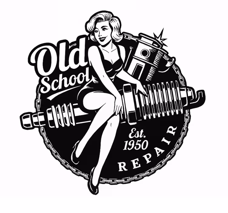 Toile fenêtre salon pin-up garage vintage - TenStickers