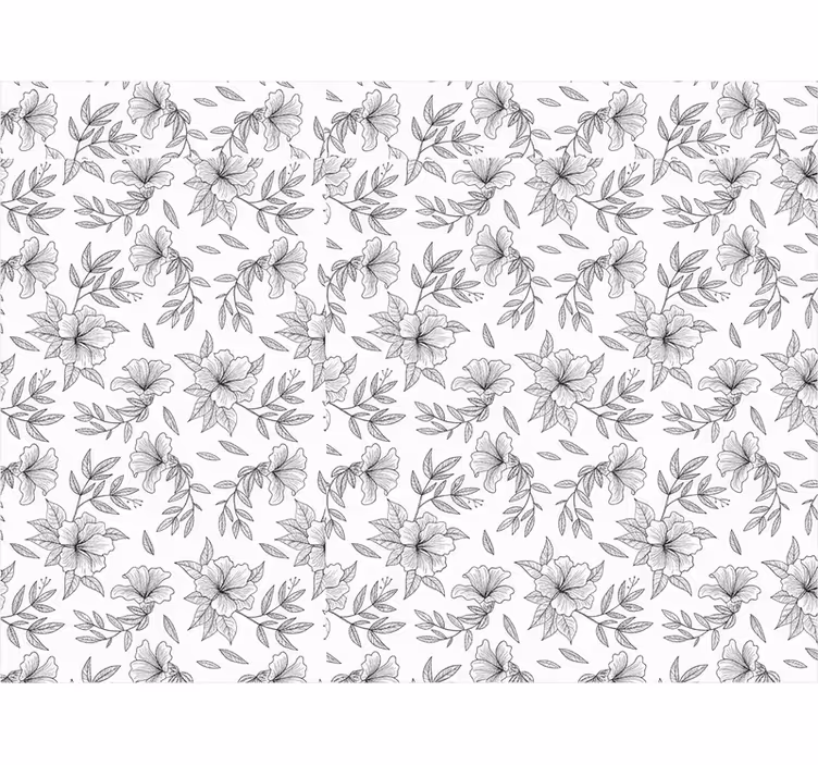 Toile fenêtre salon design floral noir et blanc - TenStickers