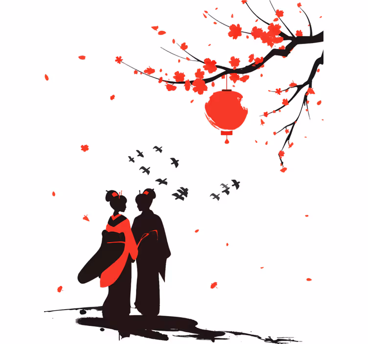 Toile fenêtre chambre geishas japonaises - TenStickers