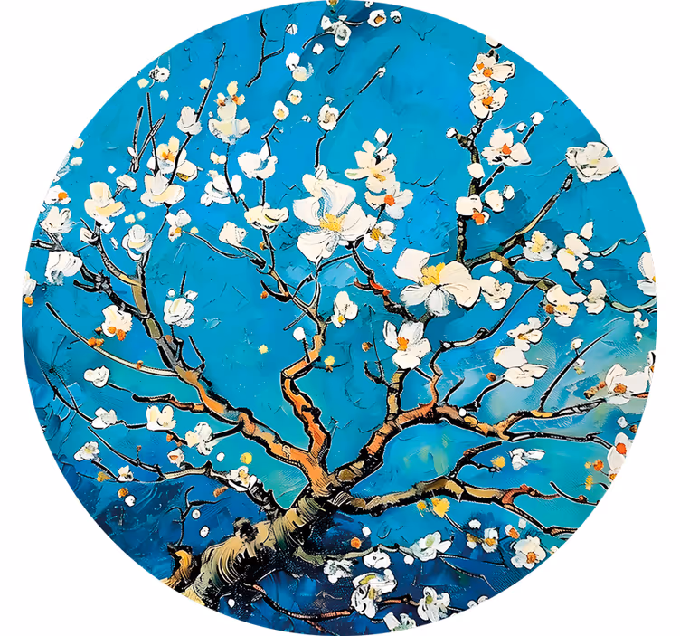 Toile fenêtre chambre design de fleurs rondes bleues - TenStickers