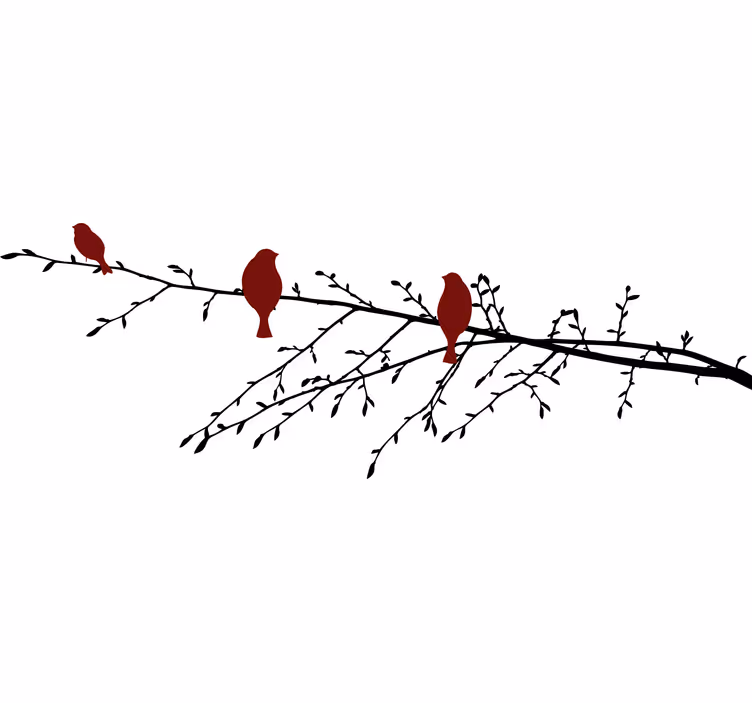Toile fenêtre chambre oiseaux rouges sur branche - TenStickers