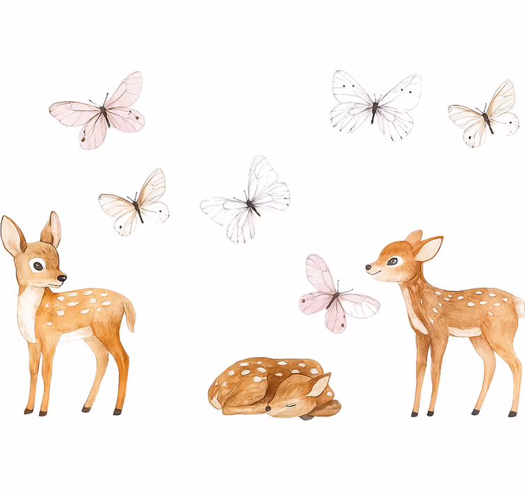 Toile fenêtre chambre petits cerfs avec papillons - TenStickers