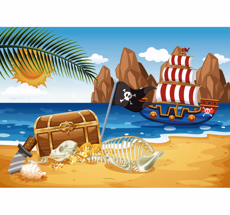 Toile fenêtre chambre enfant bateau au trésor - TenStickers