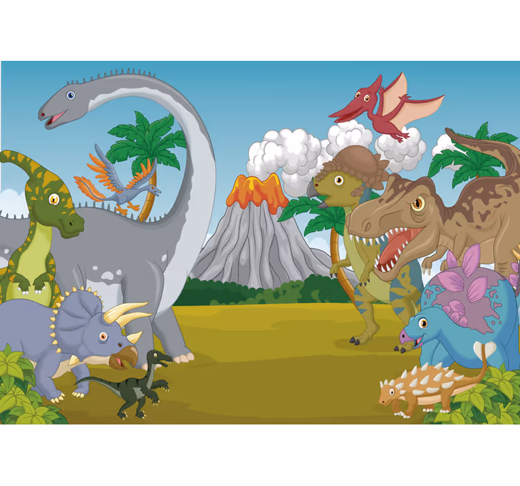 Toile fenêtre chambre enfant décorative avec dinosaures - TenStickers